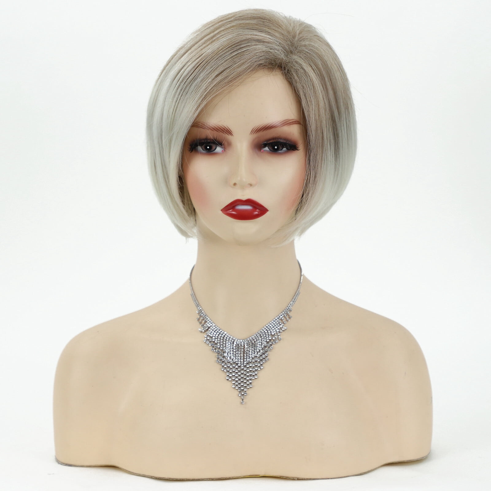Platinum Blonde Bob Wig for Women – Short Straight Synthetic Wig with Side Part