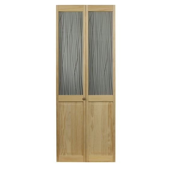AWC Model 457 Reeds Bifold Door Wood Frame With Glass 32"wide x 80"high Unfinished Pine
