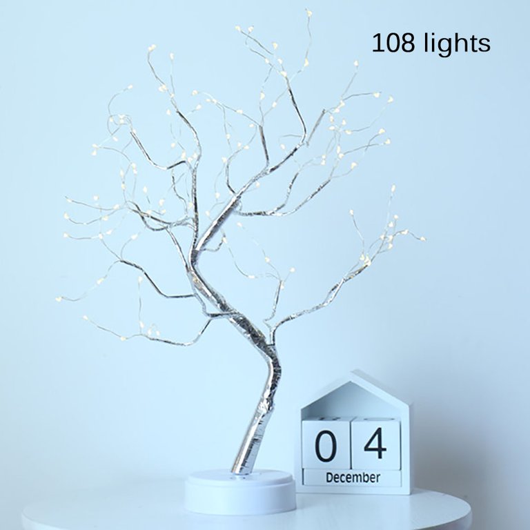 3D Table-Lamp Copper Wire Christmas Fire LED Tree Night Light for