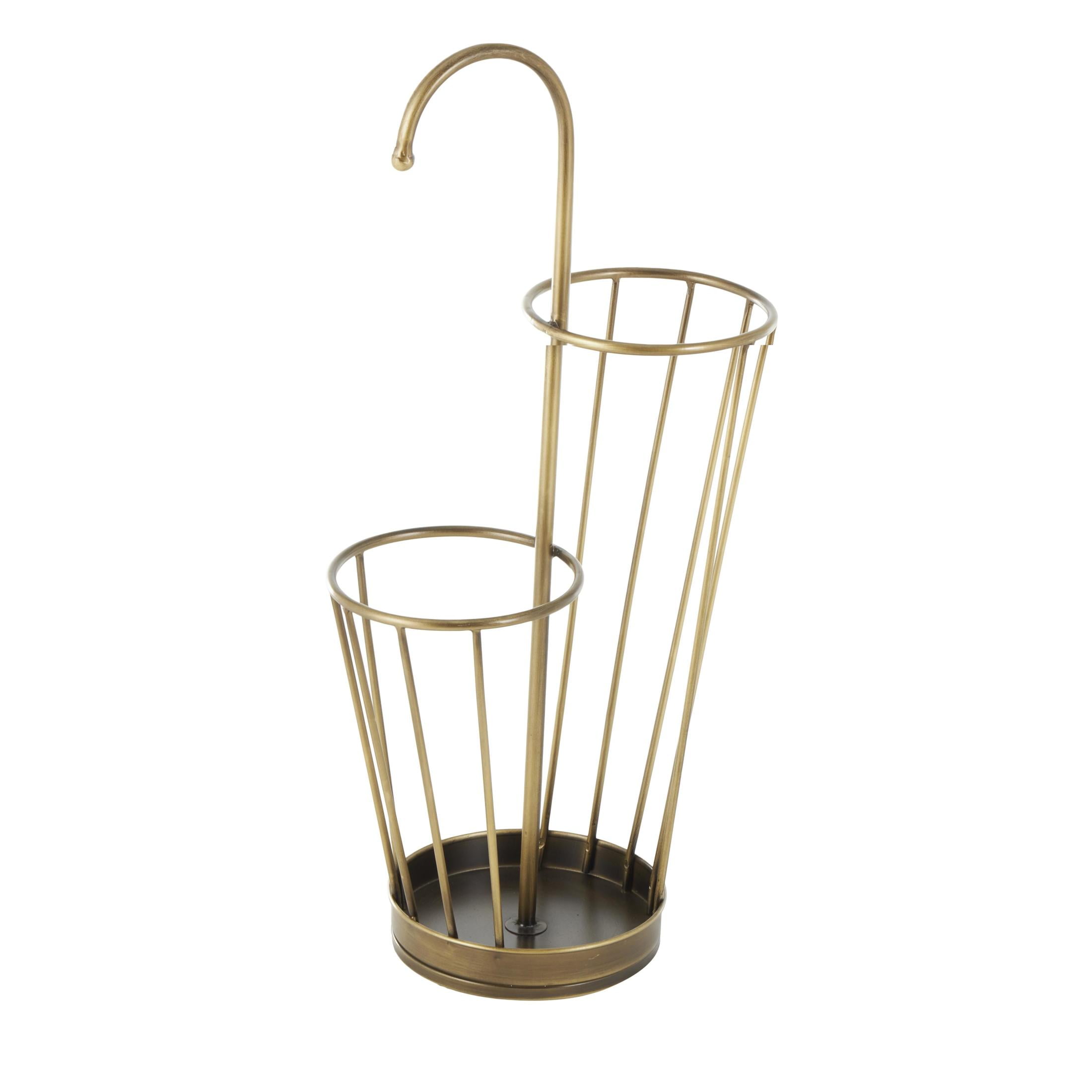 DecMode Gold Geometric Metal 2 Section Umbrella Stand with Umbrella Shaped Handle