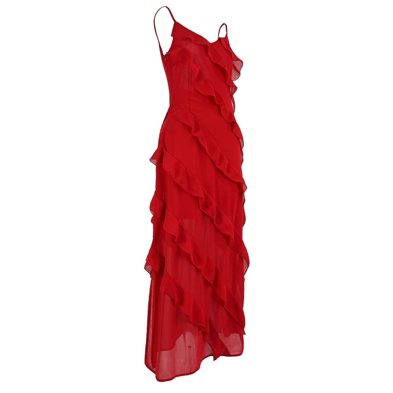 Dailytrove Women's Strapless Maxi Dress-Floor-Length-Chiffon-For Formal Event-Dual Red & Black Styles, Size: DT-Large