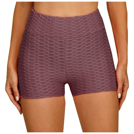 IDALL Body Shaper Tummy Control Yoga Pants Women Workout Shorts Women Women High Waist Hip Stretch Running Fitness Yoga Pants Wrinkled Biker Shorts Shapewear Shorts Purple S