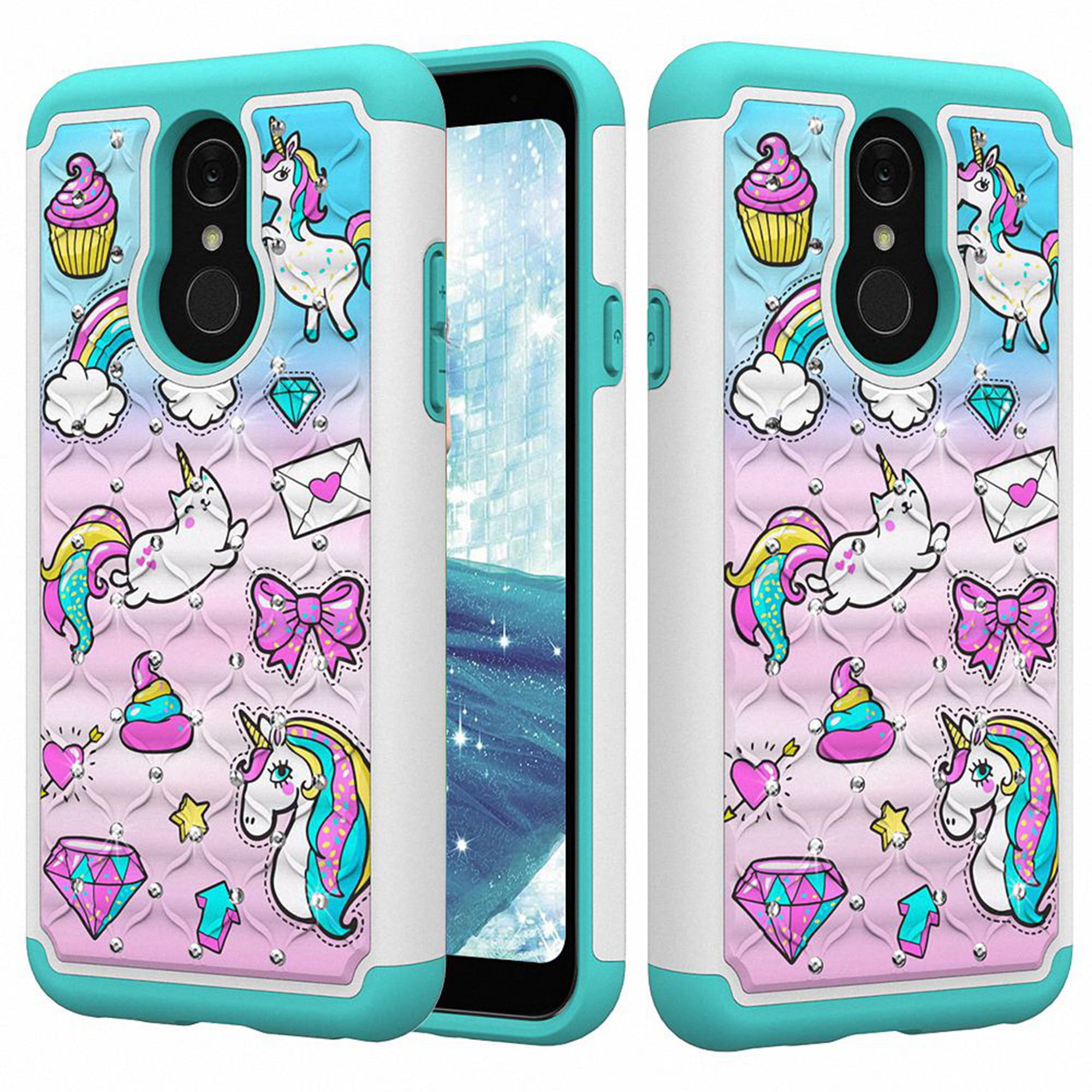 LG Q7 Plus Case,Tznzxm 2 in 1 Dual Layer Anti-Scratch Heavy Duty Hard PC Soft Silicone Shockproof Bling Diamond Sparkly Defender Anti-Fingerprint Protective Case For LG Q7 Plus G Butterfly LG Q7 Case