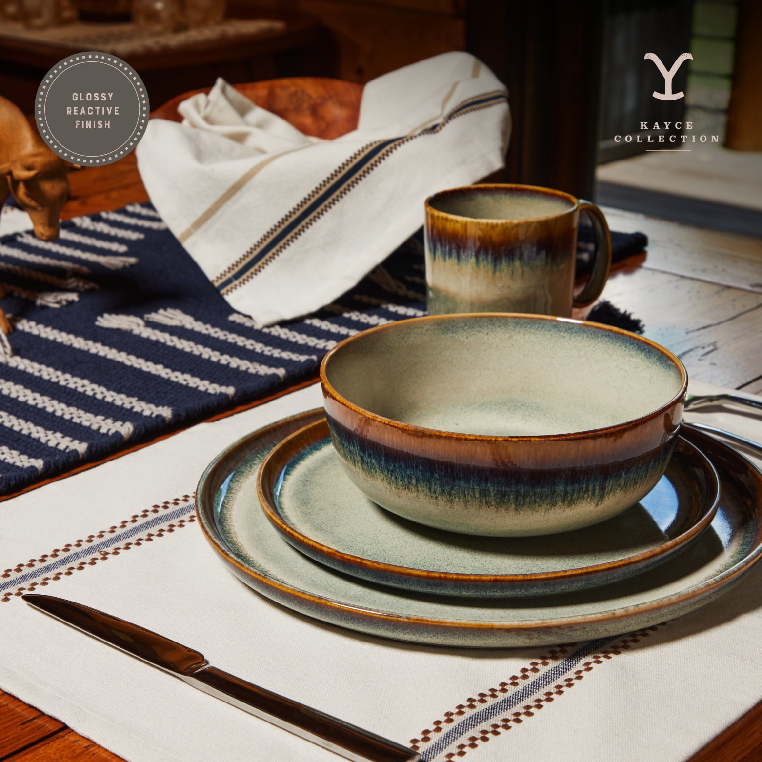 Yellowstone 12-Piece Ceramic Dinnerware Set, John Collection