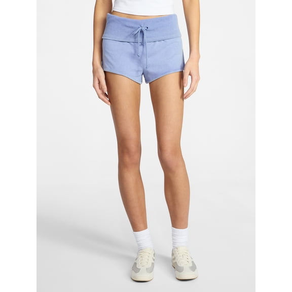 No Boundaries Jersey Ribbed Waistband Foldover Shorts, 1.5'' Inseam, Women's XXS-XXL