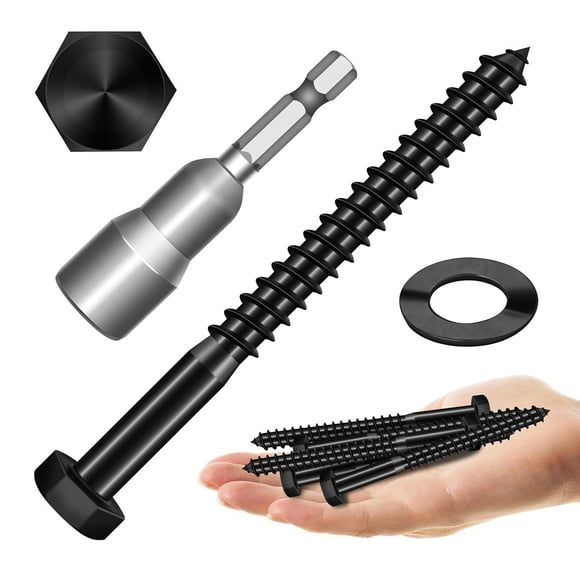 shiyou-(8Sets) 3/8" x 4" Hex Head Lag Bolts, Heavy Duty Lag Screws with Washers, 304 Stainless Steel Bolts 18-8, Lag Screws Wood Screws, Partial Thread Black Oxide, 3/8 Bolt by Mywish