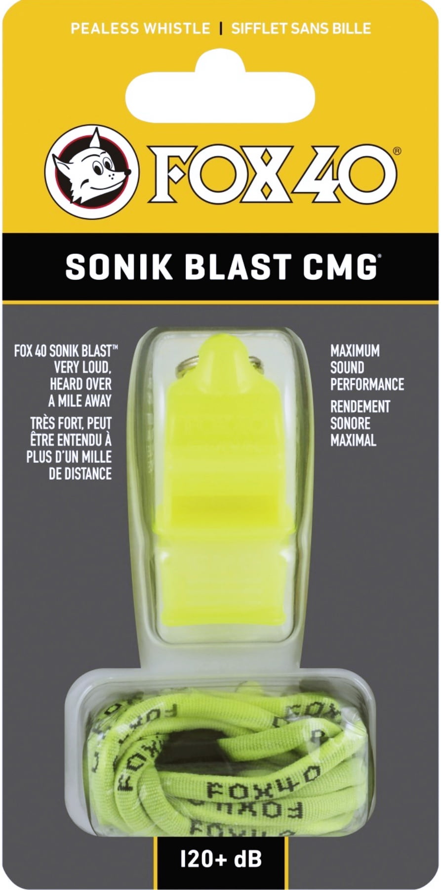 Fox 40 Sonik Blast CMG Safety Whistle, 120+ dB, Neon Green for