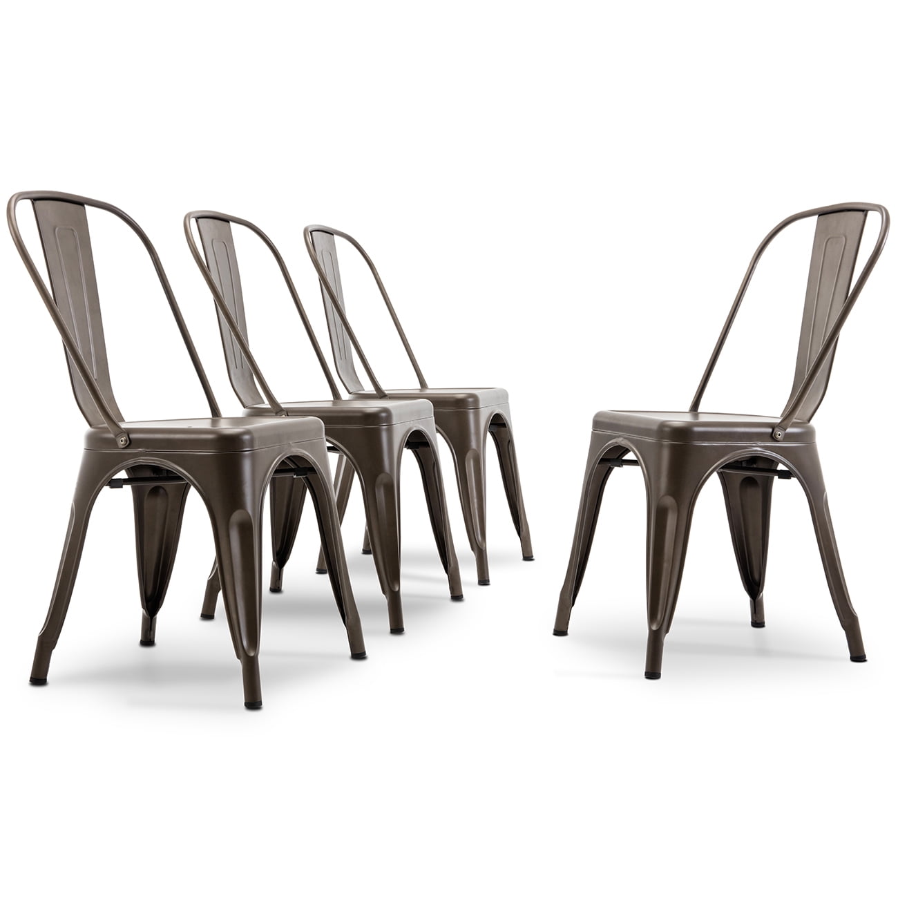 BELLEZE Metal Indoor Outdoor Chairs [Set of 4] Alexander (Brown