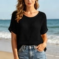 thumbnail image 2 of PBFRDSJ Womens Crochet Cover Up Open Knit Half Sleeve Beach Shirts Lightweight Breathable Round Neck Vacation Clothes, 2 of 9