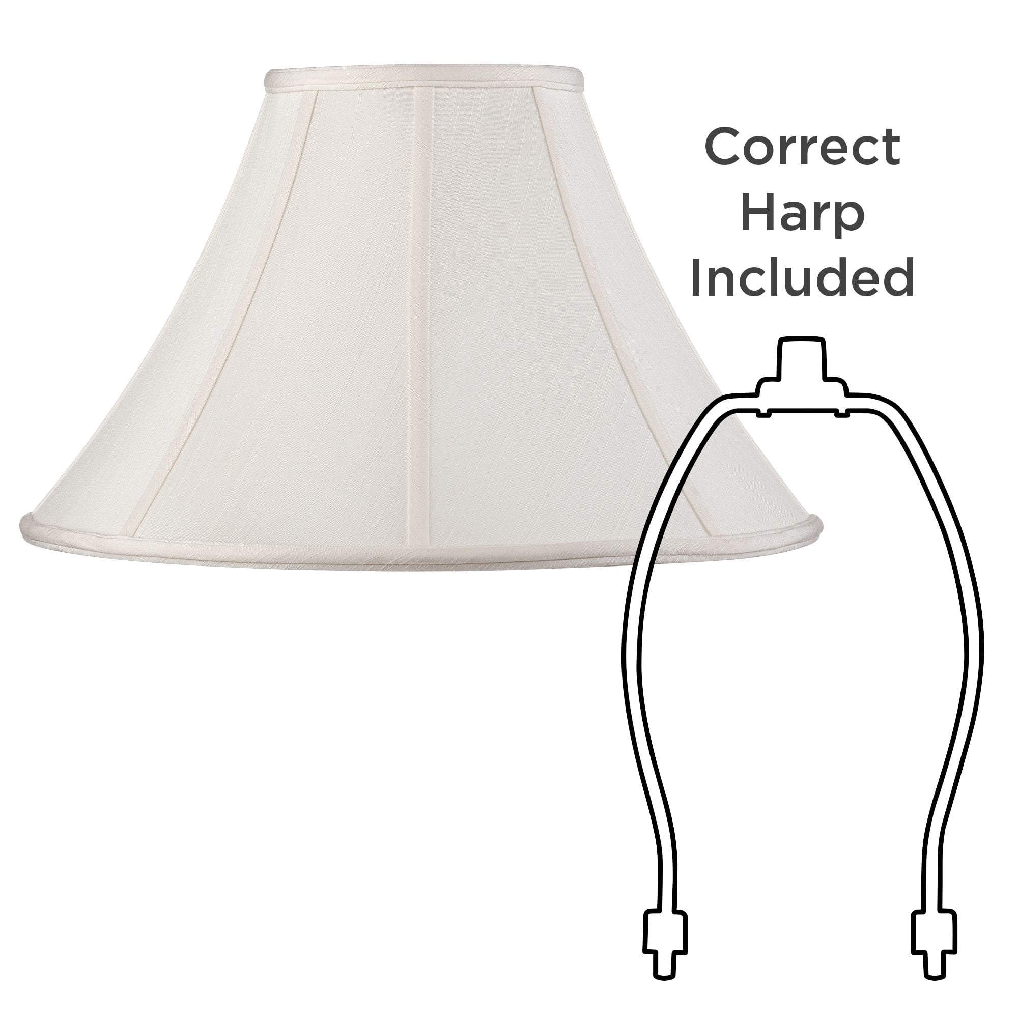 Springcrest Set of 2 Bell Lamp Shades Off-White Large 7" Top x 18" Bottom x 10.5" High Spider Replacement Harp and Finial Fitting