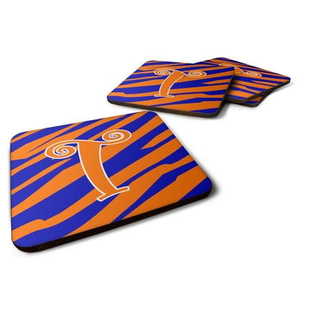 

Carolines Treasures CJ1036-TFC Letter T Initial Tiger Stripe Blue and Orange Foam Coaster Set of 4 3 1/2 x 3 1/2