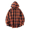 thumbnail image 2 of VgaVtl Hooded Men Long Sleeve Shirts Plaid Mens Tops Big and Tall Loose Orange Cardigan Button Down Collar Workout Shirts,XXL, 2 of 4