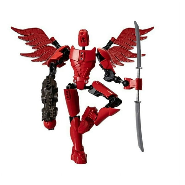 Red Action Figure Robot Toy With 13 Movable Joints And Wings 3D Printed Model Kit For Diy Customization And Stress Relief 6 Inches Tall
