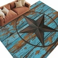 thumbnail image 3 of 6x9 Washable Area Rug, Western Texas Star Barn Non-Slip Large Rectangle Rug for Living Room Dining Room, Rustic Teal Wood Grain Indoor Floor Mat for Home Decor, 3 of 9