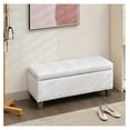 White Faux Leather Ottoman with Storage, Rectangular Extra Long Storage