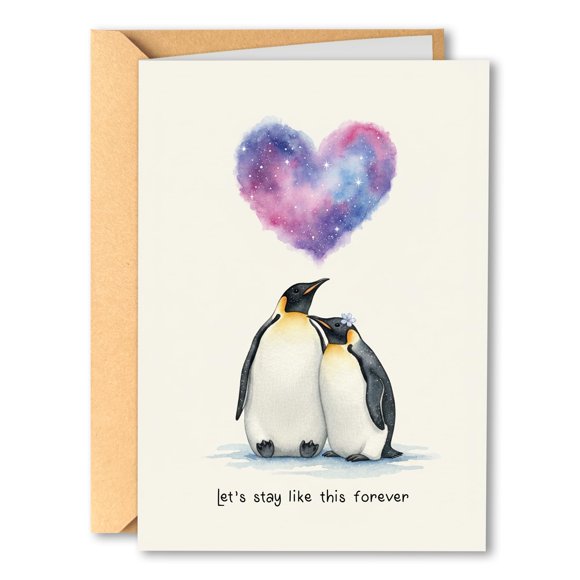 Tarjeta de felicitación PTRUKD Pingüino Aniversario Amor Romántico