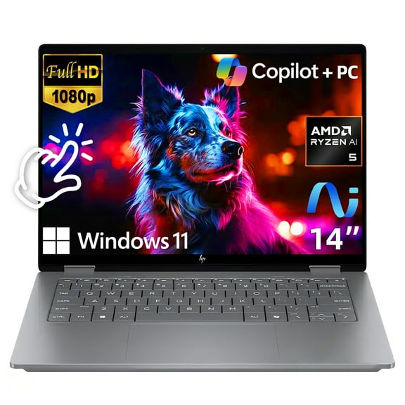 HP OmniBook X Flip 14" 2-in-1 Laptop, 2K Touchscreen Display, AMD Ryzen AI 5 340, 16GB LPDDR5X, 512GB SSD, Backlit KB, FreeSync, AMD Radeon, Copilot , HDMI, USB-C, USB-A, Wi-Fi, Win 11
