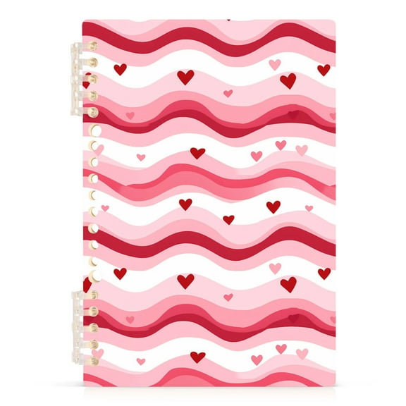 Wavy Lines and Heart Notebooks 1-subject Journal 60 Sheets A5 College Ruled Paper Detachable Ring 8.3"x5.7"