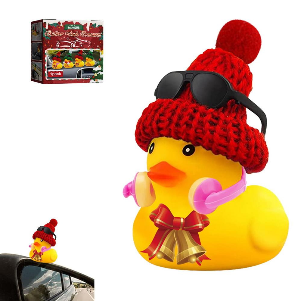 5PCS Rubber Duck Car Decorations With Hats - Cute Squeaky Dashboard Ducks