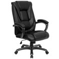thumbnail image 1 of High Back Black Leather Layered Upholstered Executive Swivel Chair with Smoke Metal Base and Padded Arms, 1 of 9