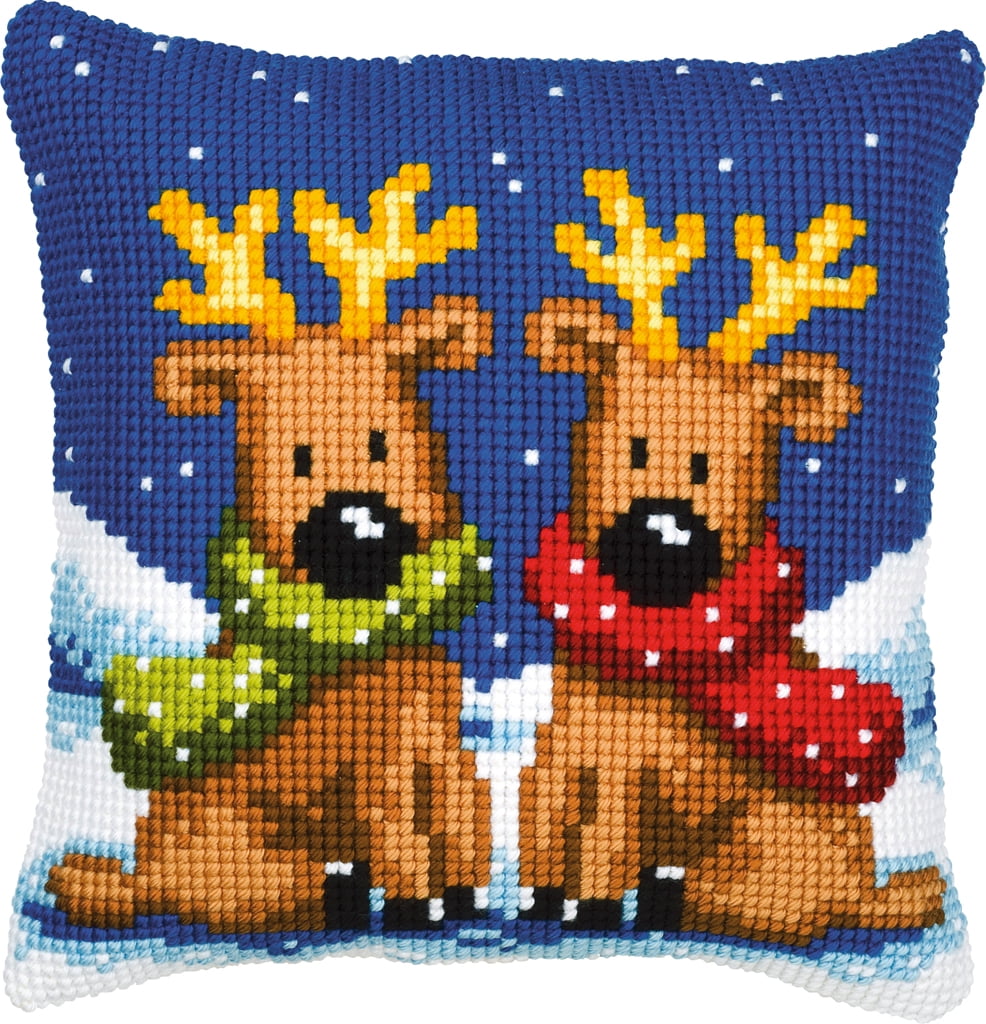 Vervaco Cross Stitch Cushion Kit Reindeer Twins PN-0008726