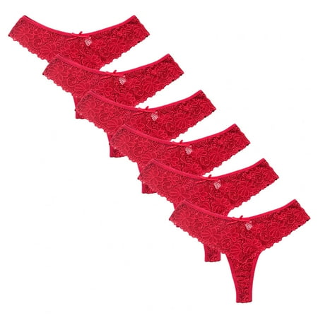 

LoyisViDion Women S String Trousers Pack Lace Soft Lingerie Underwear Pack of 6 Red 8(L)
