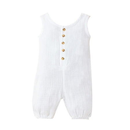 

uukiA Infant Unisex Baby 0-18Months Tapered Solid Color Chest Wrinkled Casual One-Piece Romper