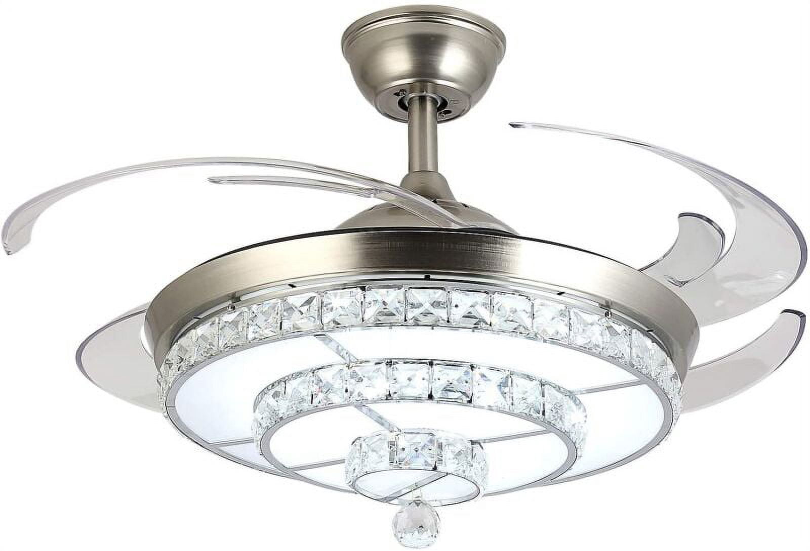 EAYSG 42'' Crystal Ceiling Fans with Lights,LED 3 Color Remote Control Retractable Invisible Blades 3 Speeds Indoor Ceiling Light with Fans