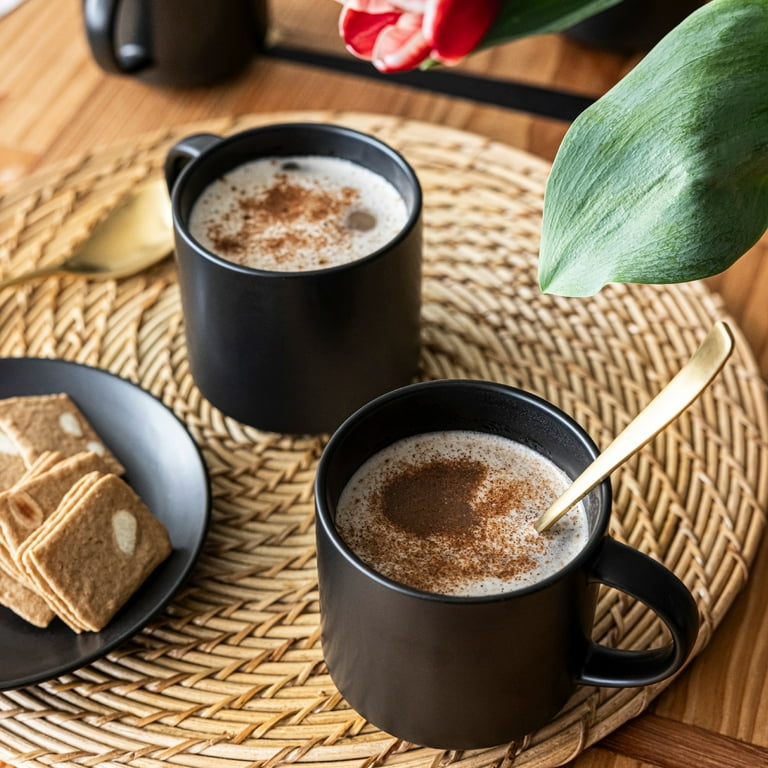 over&back Stackable Stoneware Coffee Mugs - 4-Piece Mug Set - Enjoy the  Perfect Cup of Coffee, Tea, Latte, and More - Semi-Matte Black- 14oz -  Walmart.com