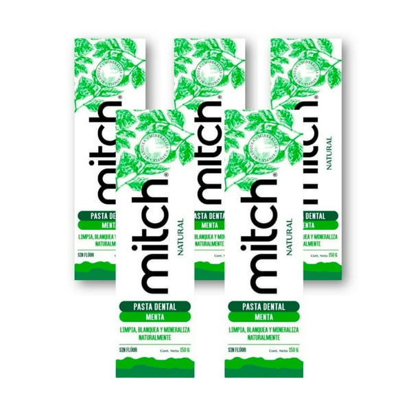 5 Pack Pasta Dental Mitch Sin Fluor 100% Natural Sabor Menta