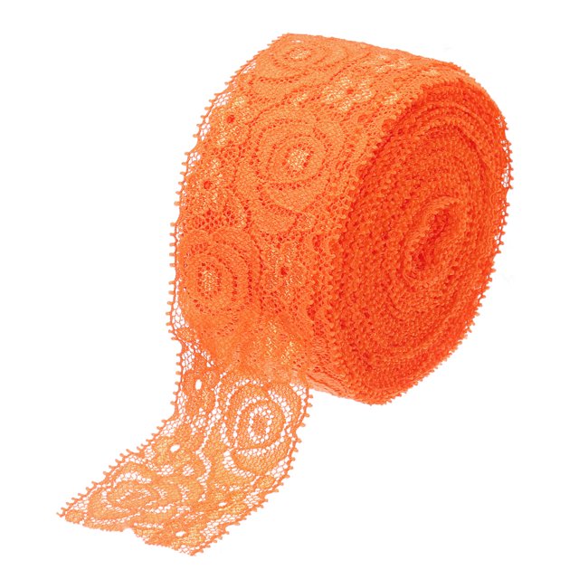 Unique Bargains Lace Trim 10 Yards 1.6 Inch Flower Elastic Lace Ribbons for Package Decoration Wedding Headbands Orange