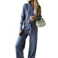 thumbnail image 2 of Women'S 2 Piece Outfits Casual Lapel Zip Sweatshirts and Wide Leg Pants Tracksuit Sets Royal Blue S, 2 of 9