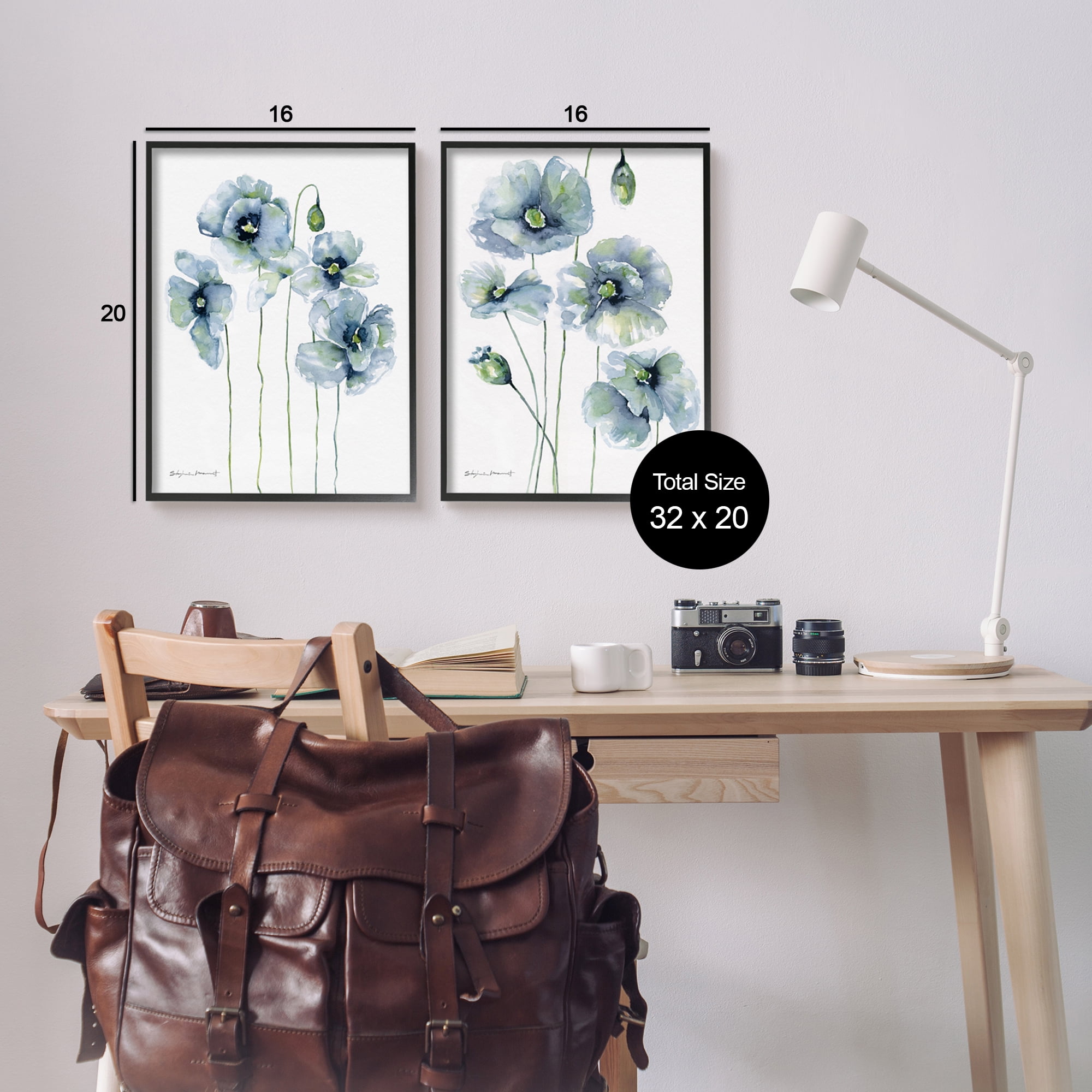 Stupell Blue Poppies Blooming Garden Flowers Botanical & Floral Painting Black Framed Art Print Wall Art, Set of 2