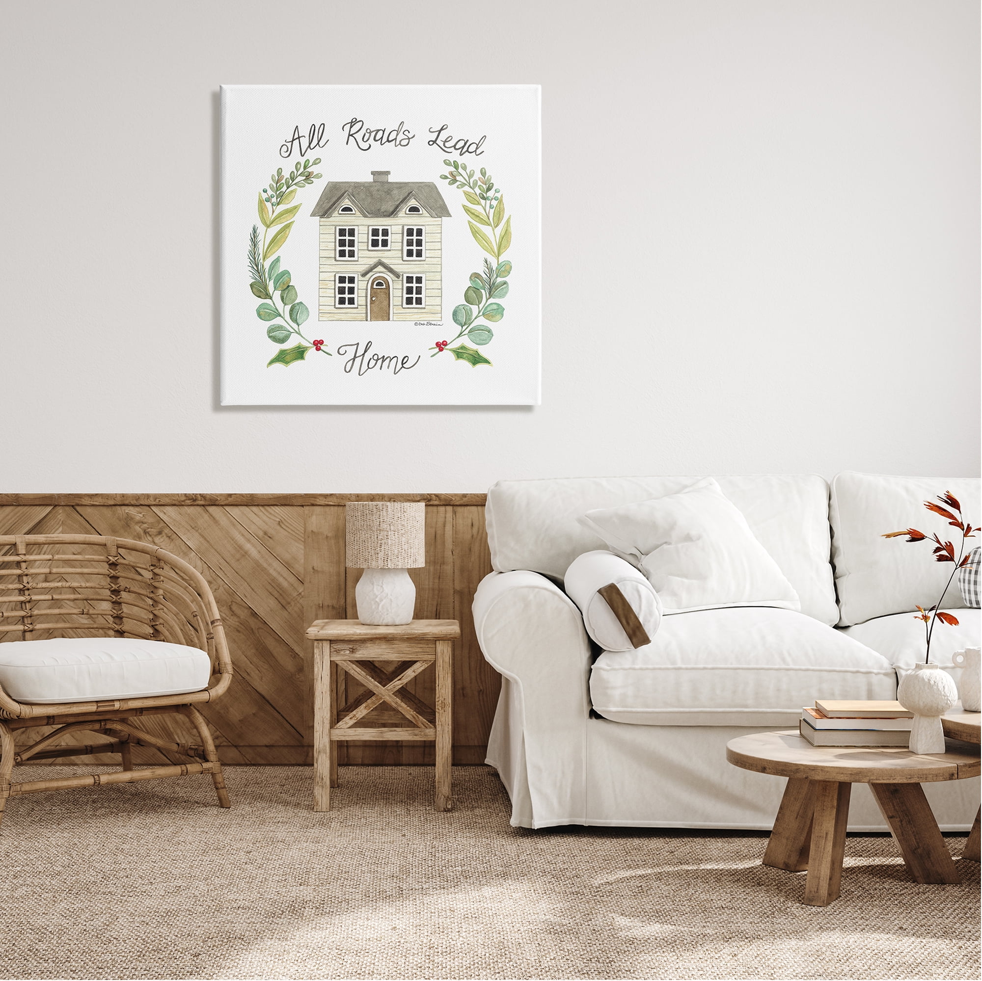 Stupell Industries All Roads Lead Home Cottage Botanical Border Graphic Art Gallery Wrapped Canvas Print Wall Art, Design by Deb Strain