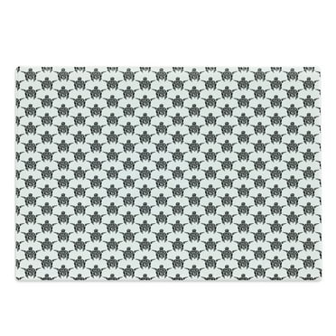 Tattoo Cutting Board, Pattern with Sea Turtles in Maori Style Polynesian Swirly Motifs, Decorative Tempered Glass Cutting and Serving Board, Large Size, Black White, by Ambesonne