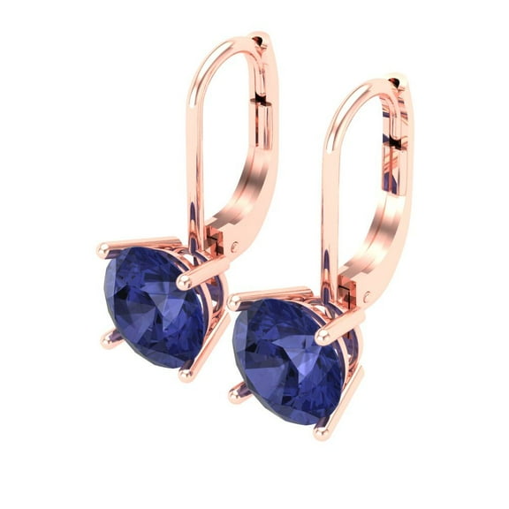Rose Solid Solid Gold Drop Stud Everyday Dainty Earrings - 4 Ct Brilliant Round Cut Dangle Tanzanite 14K, Everyday Dainty Earrings Lever Back