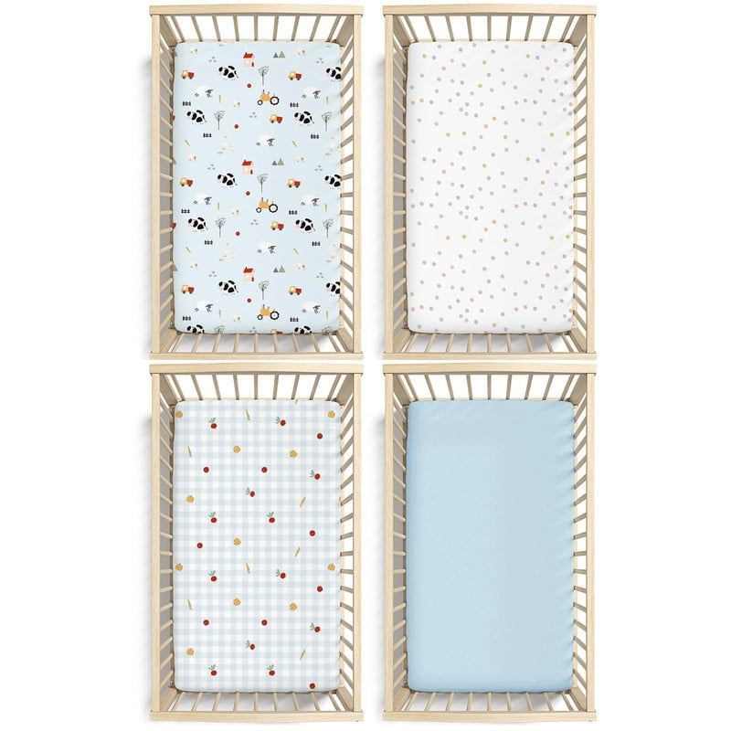 Bimocosy Crib Sheets Fitted 4 Pack for Baby Boys & Girls, Soft Microfiber Toddler Bed Sheets for Standard Crib & Toddler Mattresses 52'’ x 28'' (Ranch)
