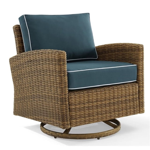Crosley Furniture Bradenton Fabric Outdoor Swivel Rocker Chair in Navy
