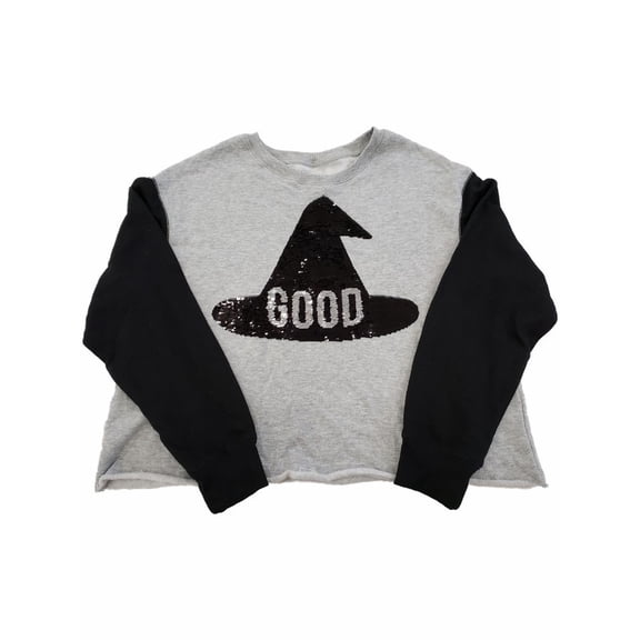 Womens Black & Grey Good Bad Flip Sequin Halloween Shirt Sweatshirt Top XS
