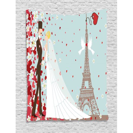 Wedding Decorations Tapestry French Couple Hand Drawn Paris