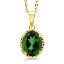 Gem Stone King 18K Yellow Gold Plated Silver Green Mystic Quartz Pendant Necklace for Women (3.60 Cttw, Oval 11X9MM, Gemstone Birthstone, with 18 inch Silver Chain)