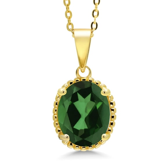 Gem Stone King 18K Yellow Gold Plated Silver Green Mystic Quartz Pendant Necklace for Women (3.60 Cttw, Oval 11X9MM, Gemstone Birthstone, with 18 inch Silver Chain)