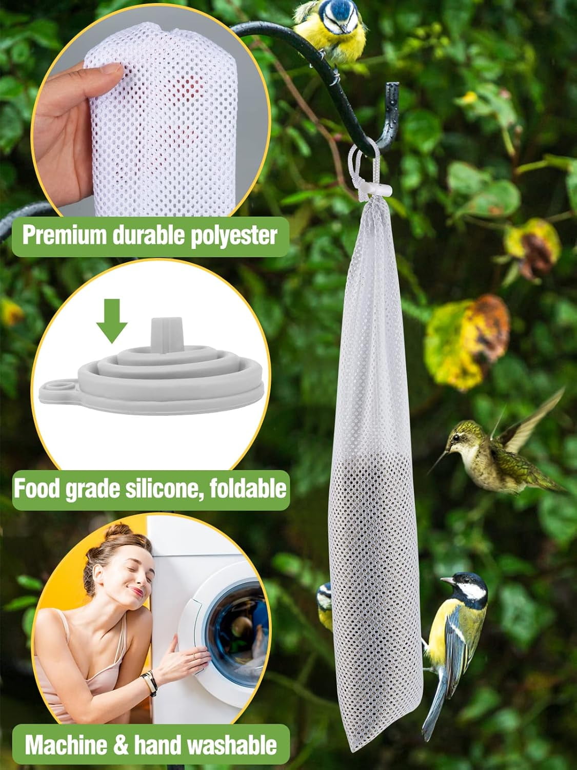 Finch Sock Feeder for Outdoor, Durable Thistle Seed Feeder Sacks with Funnels, Bird Food Supply Tools for Garden Yard Wild Finch Feeding