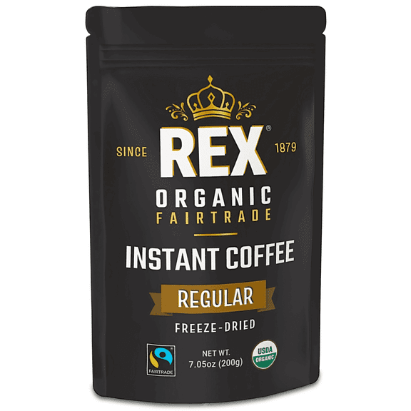 Rex Coffee Organic Fairtrade Freeze-Dried Instant Coffee, Medium Roast, 7.05 ounce, 1 pack