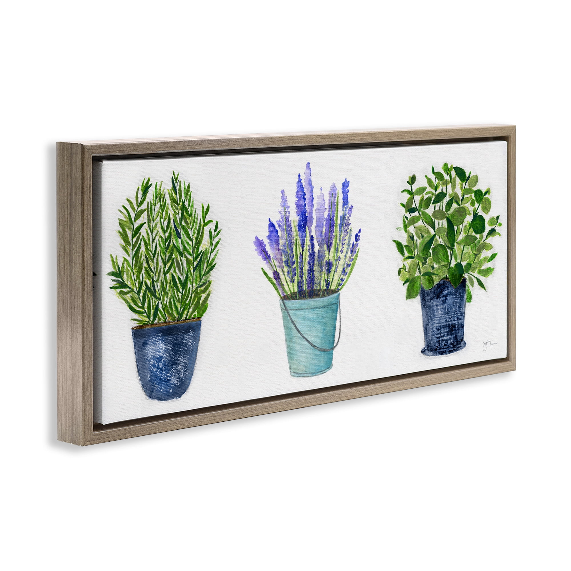 Stupell Industries Varied Potted Plants & Herbs Botanical & Floral Painting Brown Floater Framed Canvas Art Print Wall Art, 31 x 14