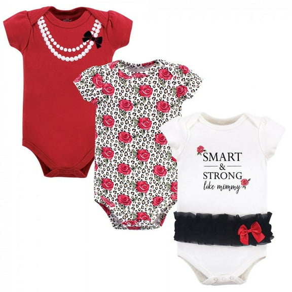 Little Treasure Baby Girl Cotton Bodysuits 3pk, Leopard Rose, 0-3 Months
