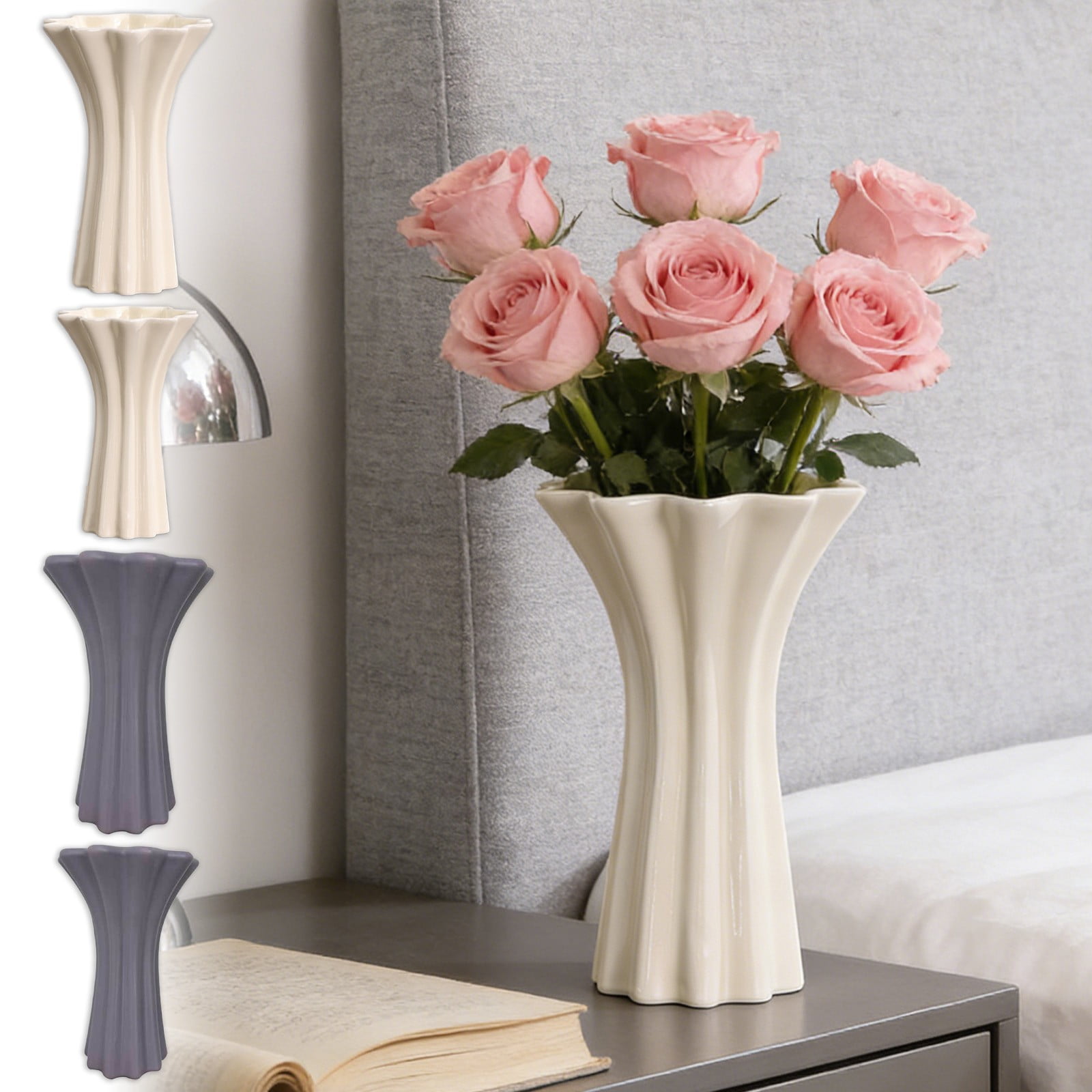 D Compact Purple Striped Plastic Vase For Dry Plants Pampas Grass Decoration For Coffee Table Office Desk Home Decor Accent