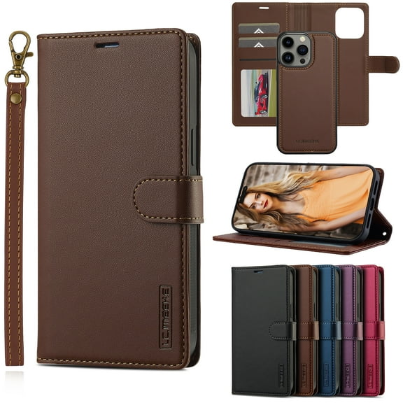 Allytechgroup 2 in 1 Wallet Case for Apple iPhone 11, Detachable Back Cover Cards Holder RFID Blocking Hand Wrist Shockproof Drop Protective Phone Case for Women Men, Brown