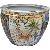 New 10" Oriental Asian Elephant Themed Fish Bowl Jardiniere Planter Plant Pot