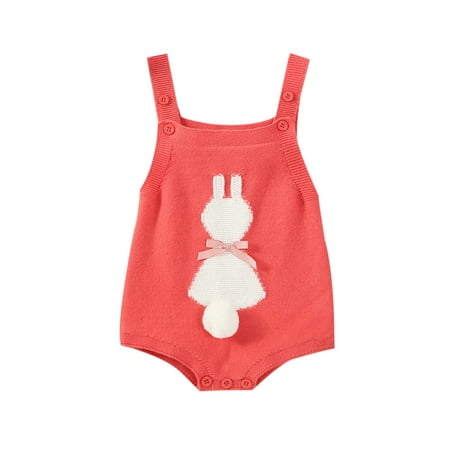 

Baby Girl Boy Easter Outfit Sleeveless Knit Romper Cute Bunny Bodysuit Overalls Infant Spring Clothes